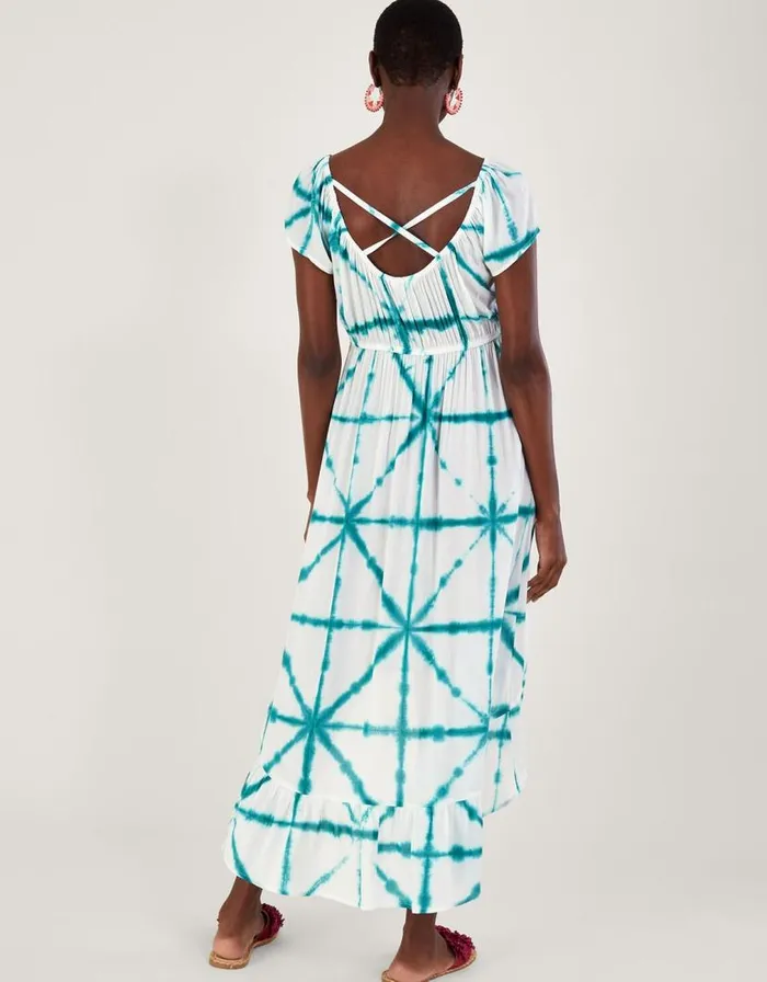 Monsoon Tie Dye Cross Print High Low Dress In LENZING ECOVERO White Women Beachwear and Swimwear Monsoon Tie Dye Cross Print High Low Dress In LENZING ECOVERO White Women Beachwear and Swimwear