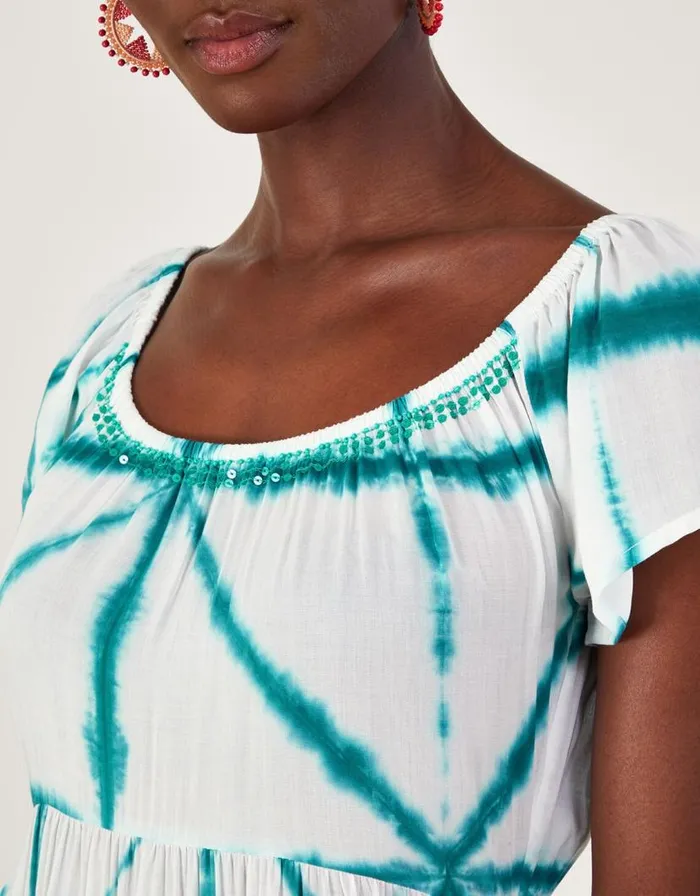 Monsoon Tie Dye Cross Print High Low Dress In LENZING ECOVERO White Women Beachwear and Swimwear Monsoon Tie Dye Cross Print High Low Dress In LENZING ECOVERO White Women Beachwear and Swimwear