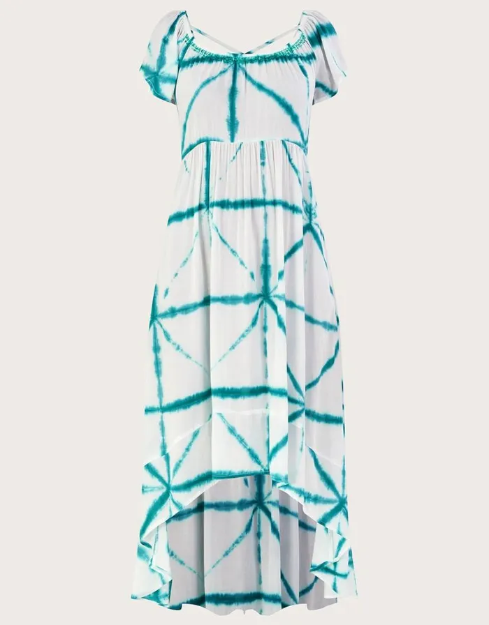 Monsoon Tie Dye Cross Print High Low Dress In LENZING ECOVERO White Women Beachwear and Swimwear Monsoon Tie Dye Cross Print High Low Dress In LENZING ECOVERO White Women Beachwear and Swimwear