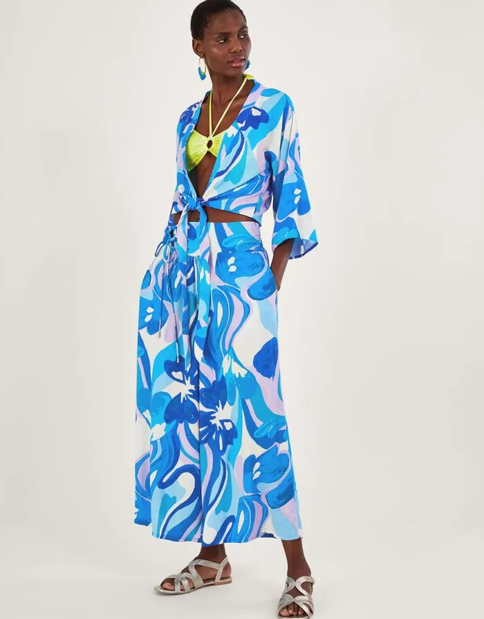 Monsoon Tie Front Swirl Print Crop Top In LENZING ECOVERO Blue Women Tops and Blouses Monsoon Tie Front Swirl Print Crop Top In LENZING ECOVERO Blue Women Tops and Blouses