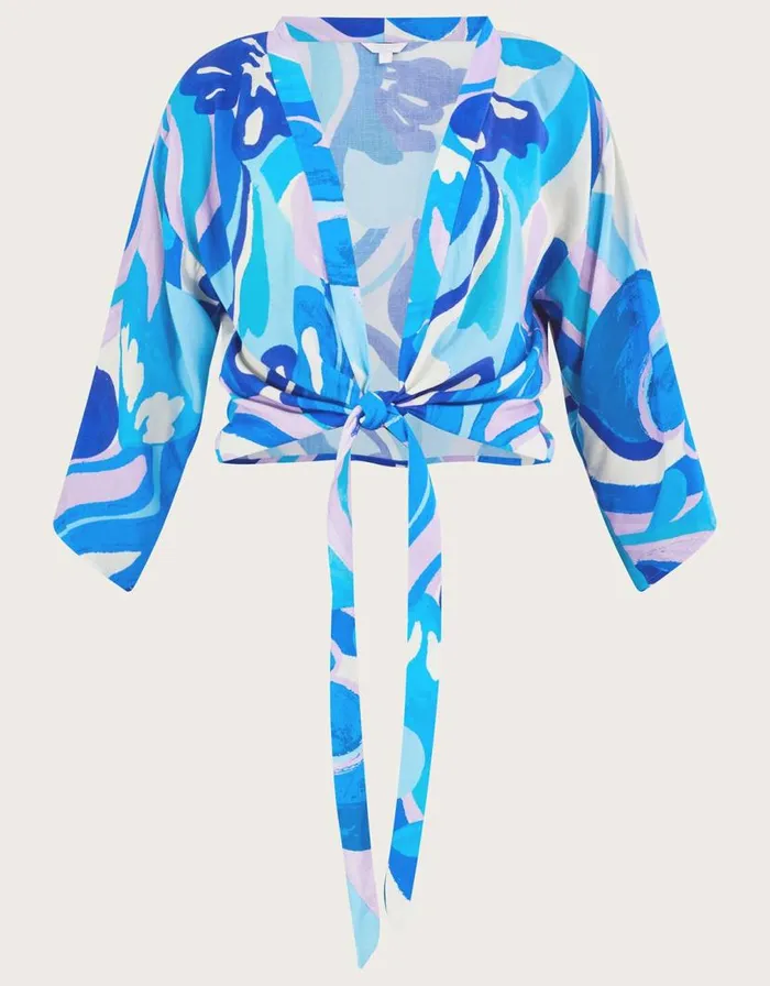 Monsoon Tie Front Swirl Print Crop Top In LENZING ECOVERO Blue Women Tops and Blouses Monsoon Tie Front Swirl Print Crop Top In LENZING ECOVERO Blue Women Tops and Blouses