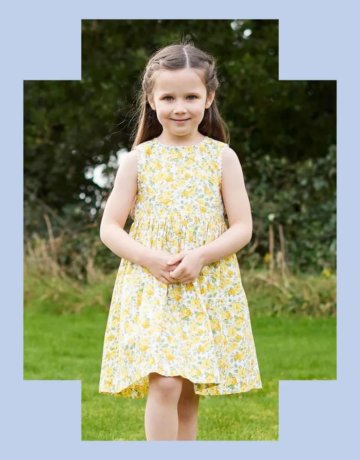 Monsoon Trotters Rose Print Dress Yellow Children Dresses