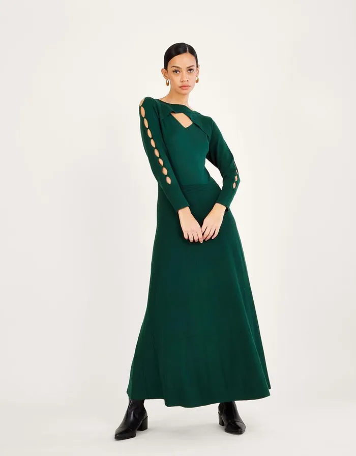 Monsoon Twist CutOut Detail Maxi Dress Green Women Knitwear