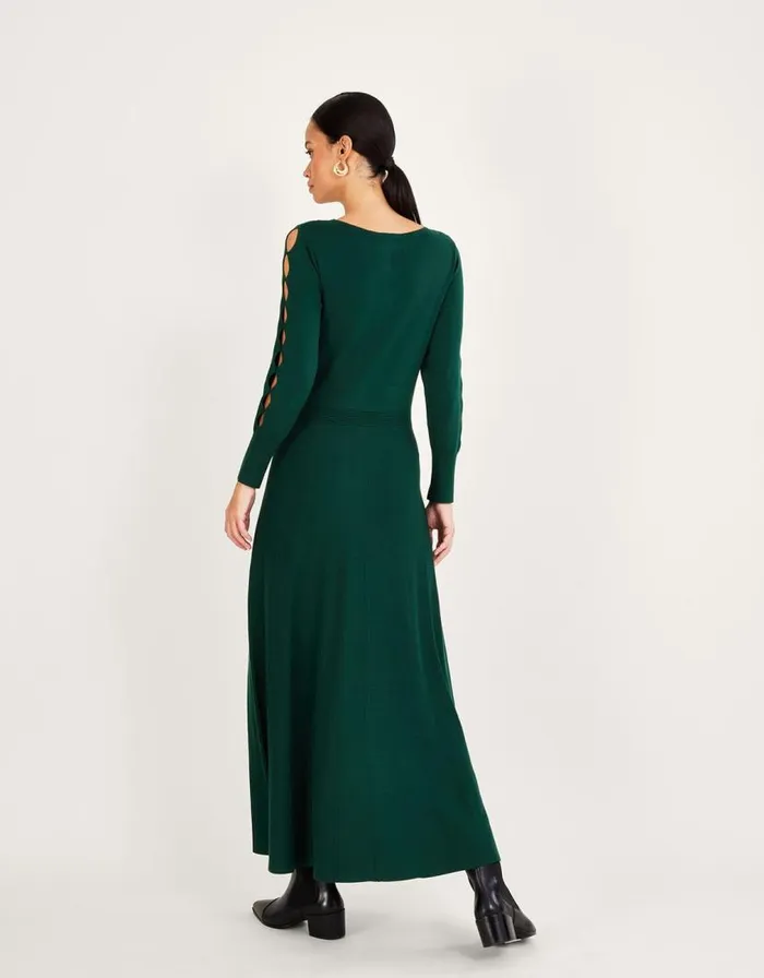 Monsoon Twist CutOut Detail Maxi Dress Green Women Knitwear Monsoon Twist CutOut Detail Maxi Dress Green Women Knitwear