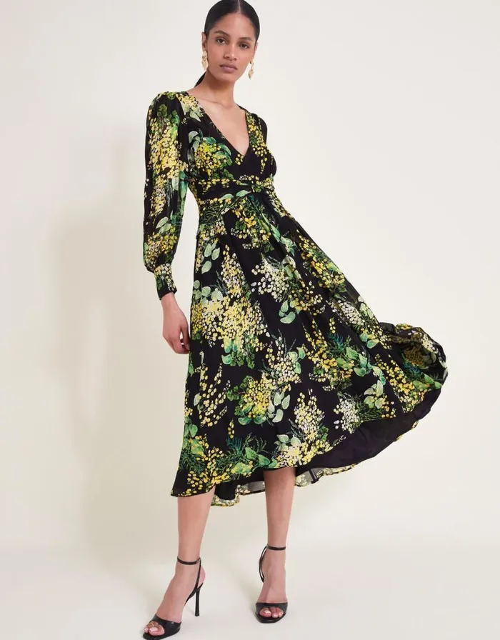 Monsoon Valeria Print Dress Black Women Occasionwear