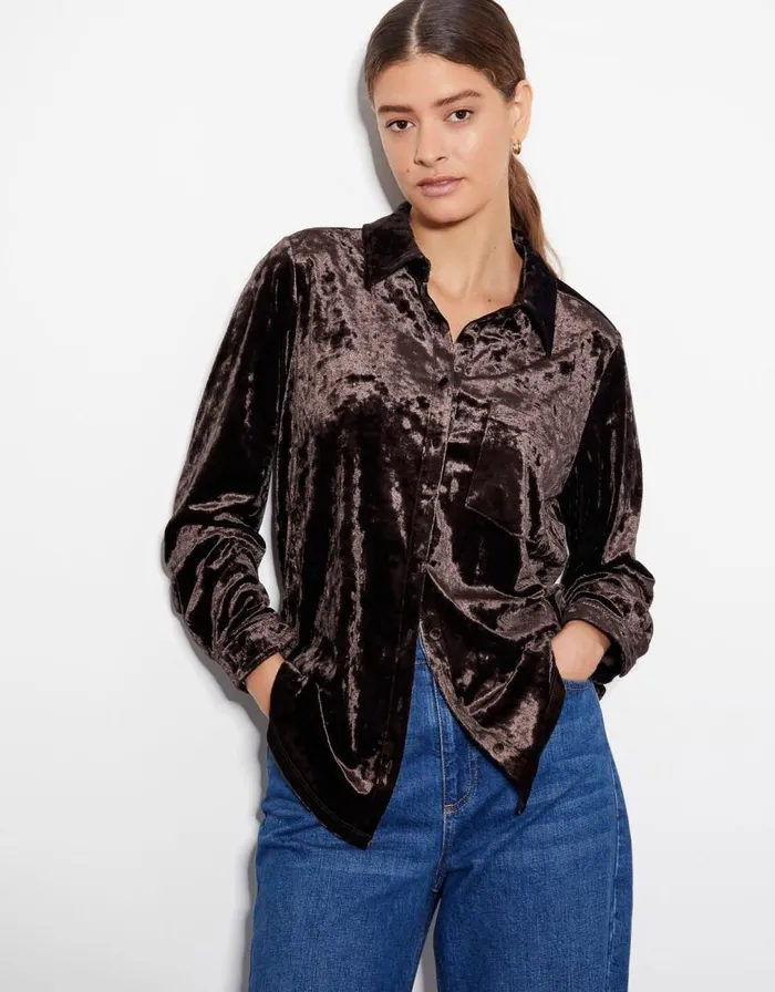 Monsoon Vida Velvet Shirt Brown Women Tops and Blouses Monsoon Vida Velvet Shirt Brown Women Tops and Blouses