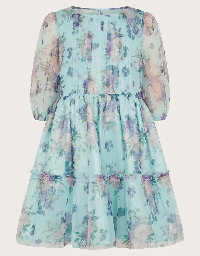 Monsoon Vintage Floral Mesh Dress Teal Children Dresses Monsoon Vintage Floral Mesh Dress Teal Children Dresses
