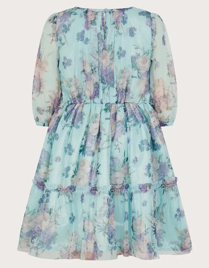 Monsoon Vintage Floral Mesh Dress Teal Children Dresses Monsoon Vintage Floral Mesh Dress Teal Children Dresses