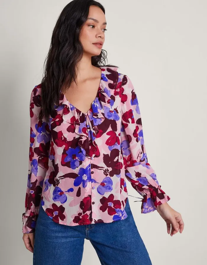 Monsoon Vittoria Floral Print Blouse Pink Women Tops and Blouses