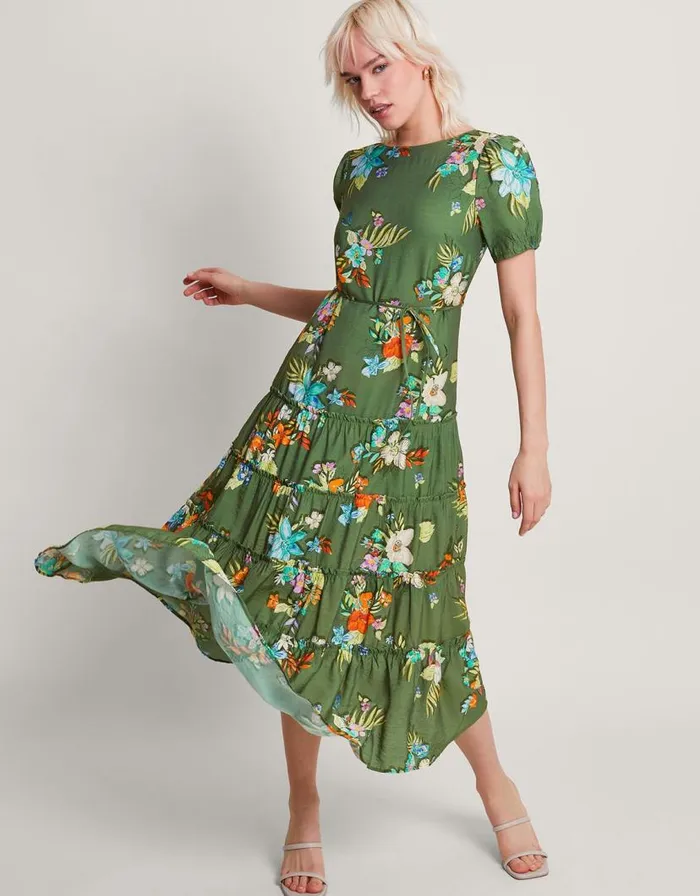 Monsoon Zafia Tiered Dress Green Women Occasionwear