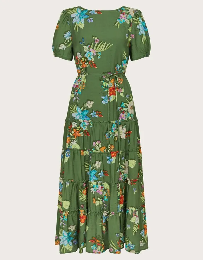 Monsoon Zafia Tiered Dress Green Women Occasionwear Monsoon Zafia Tiered Dress Green Women Occasionwear