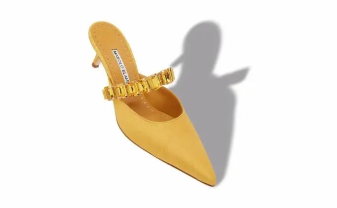 Mules Women Manolo Blahnik HUMIBAMUYellow Moire Jewel Strap Mules