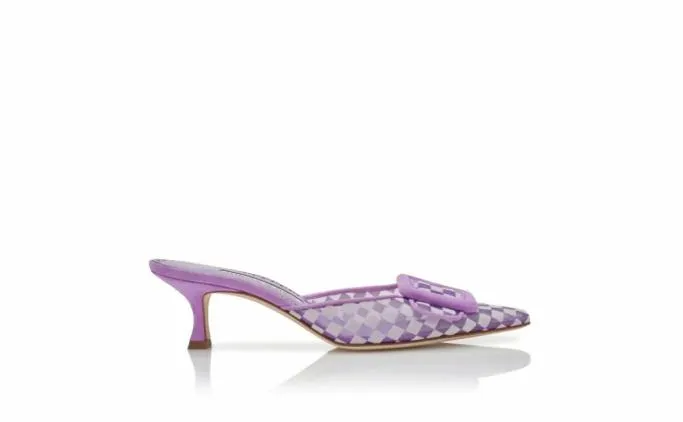 Mules Women Manolo Blahnik MAYSALEBIPurple Mesh Checkered Mules Mules Women Manolo Blahnik MAYSALEBIPurple Mesh Checkered Mules