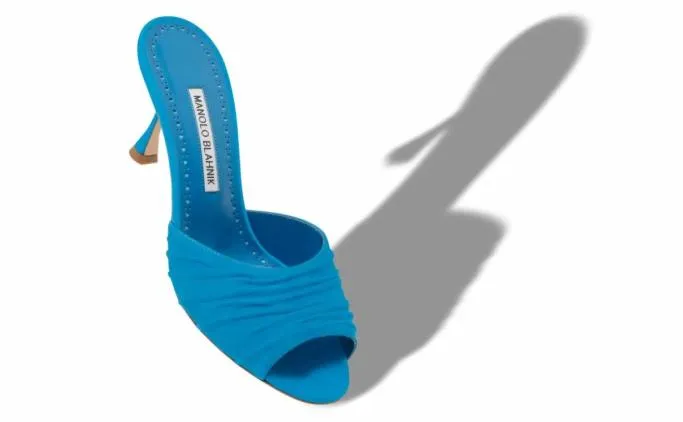 Mules Women Manolo Blahnik PIRUABlue Suede Ruched Open Toe Mules