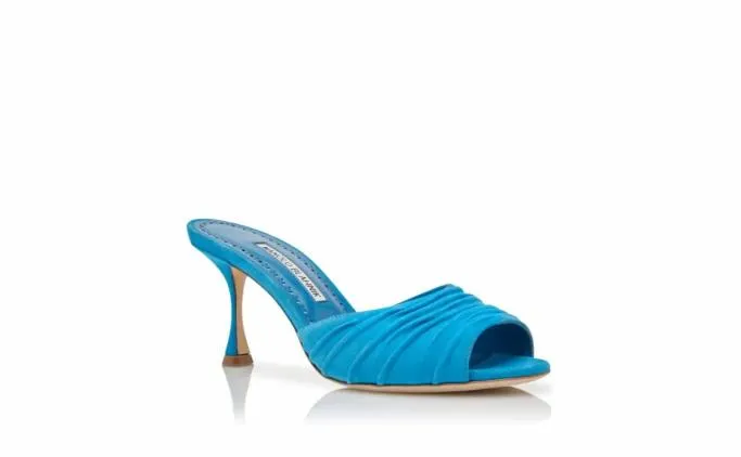 Mules Women Manolo Blahnik PIRUABlue Suede Ruched Open Toe Mules Mules Women Manolo Blahnik PIRUABlue Suede Ruched Open Toe Mules