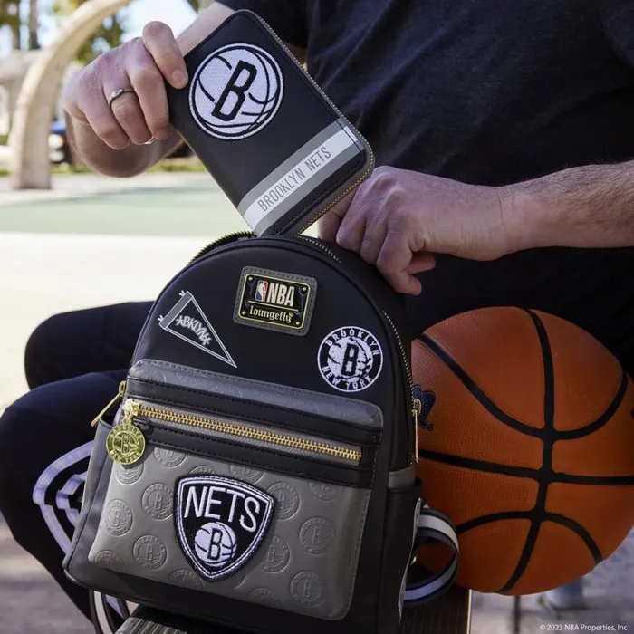 NBA Brooklyn Nets Patch Icons Zip Around Wallet Unisex Loungefly Bags and Wallets