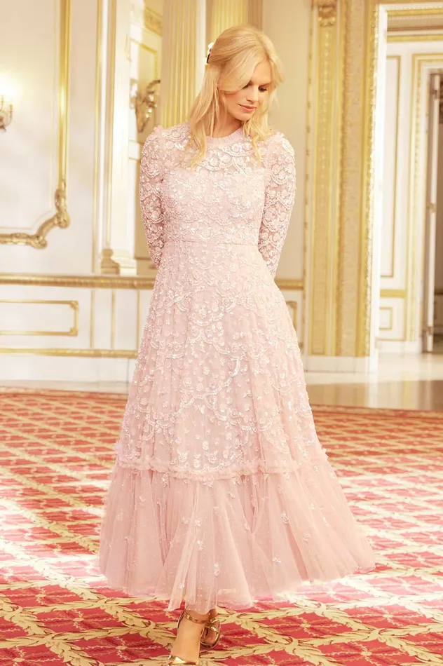 Needle and Thread Alina Sequin Ankle Gown Pink Women Embellished Dresses