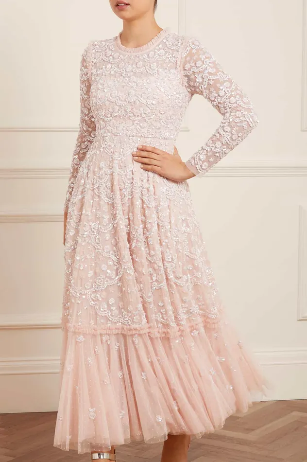 Needle and Thread Alina Sequin Ankle Gown Pink Women Embellished Dresses
