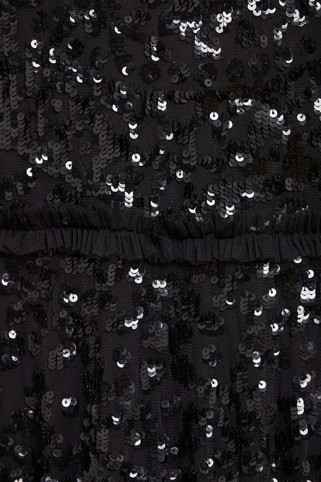Needle and Thread Annie Sequin Tiered Ankle Gown Black Women Embellished Dresses