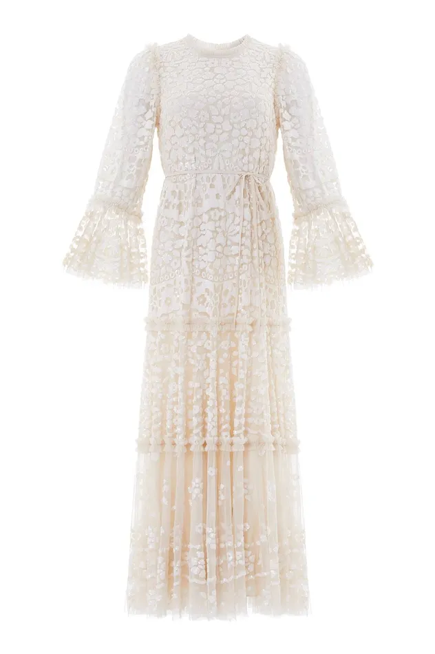 Needle and Thread Annie Sequin Tiered Ankle Gown Champagne Women Embellished Dresses