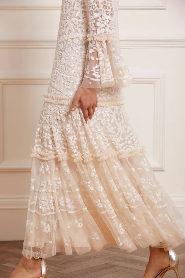 Needle and Thread Annie Sequin Tiered Ankle Gown Champagne Women Embellished Dresses