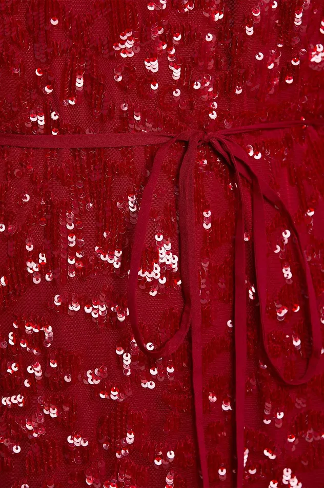 Needle and Thread Annie Sequin Tiered Ankle Gown Red Women Embellished Dresses