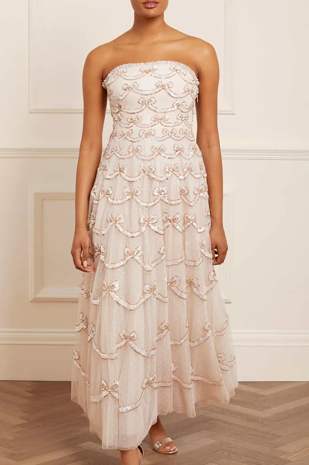 Needle and Thread Bow Sequin Strapless Gown Champagne Women Embellished Dresses Needle and Thread Bow Sequin Strapless Gown Champagne Women Embellished Dresses