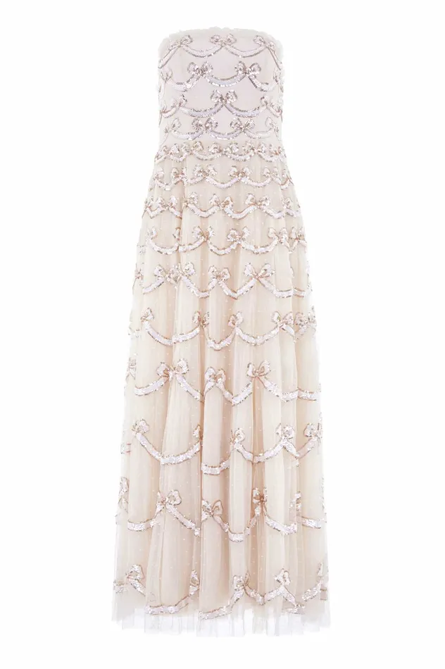 Needle and Thread Bow Sequin Strapless Gown Champagne Women Embellished Dresses Needle and Thread Bow Sequin Strapless Gown Champagne Women Embellished Dresses