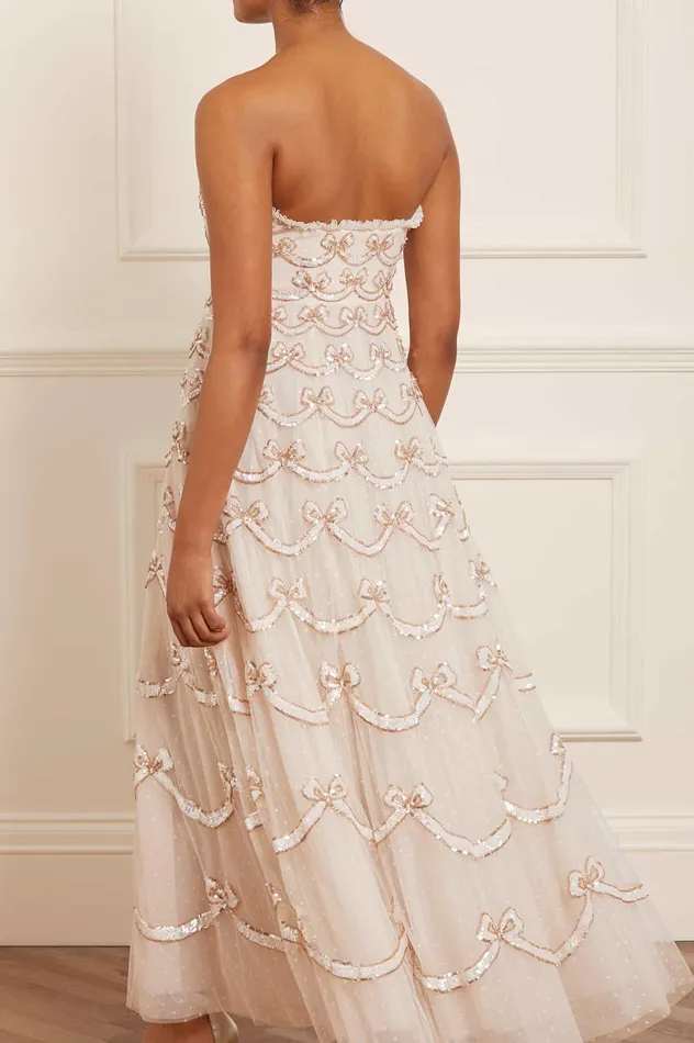 Needle and Thread Bow Sequin Strapless Gown Champagne Women Embellished Dresses Needle and Thread Bow Sequin Strapless Gown Champagne Women Embellished Dresses