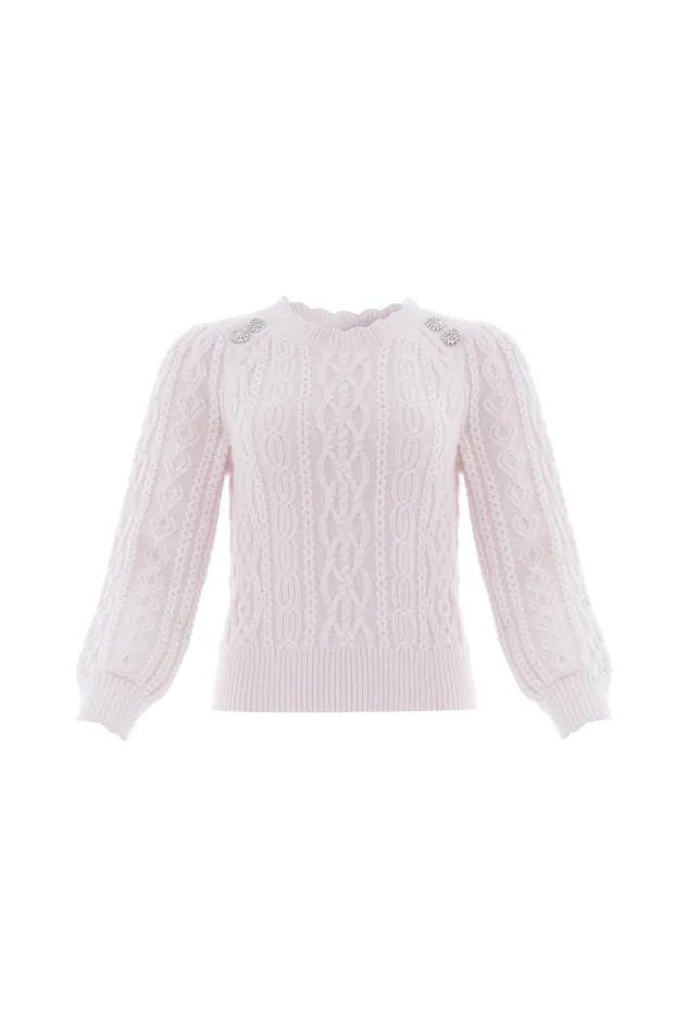 Needle and Thread Cable Jewelled Button Midline Jumper Pink Women Knitwear