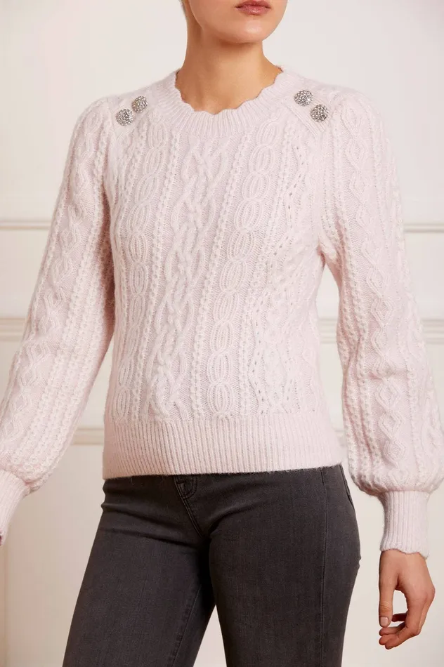 Needle and Thread Cable Jewelled Button Midline Jumper Pink Women Knitwear