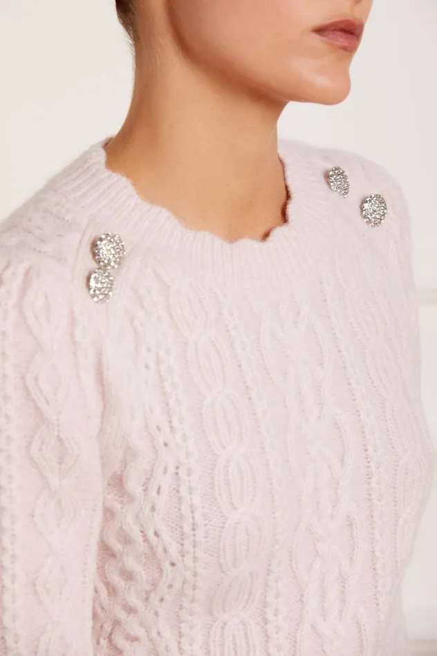 Needle and Thread Cable Jewelled Button Midline Jumper Pink Women Knitwear