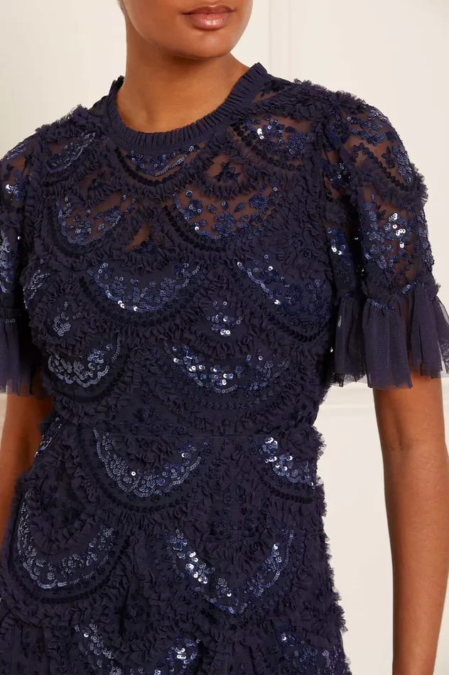 Needle and Thread Carmen Ruffle Ankle Gown Blue Women Evening Dresses