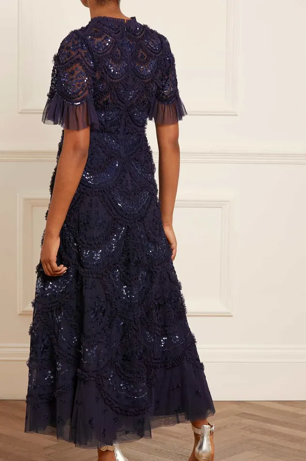 Needle and Thread Carmen Ruffle Ankle Gown Blue Women Evening Dresses