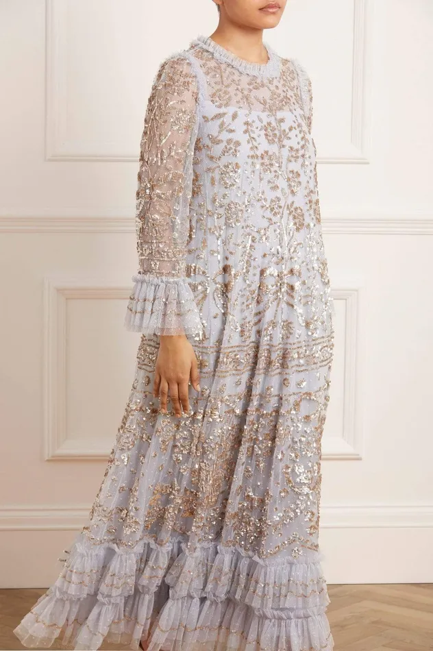 Needle and Thread Celia Long Sleeve Ankle Gown Blue Women Embellished Dresses
