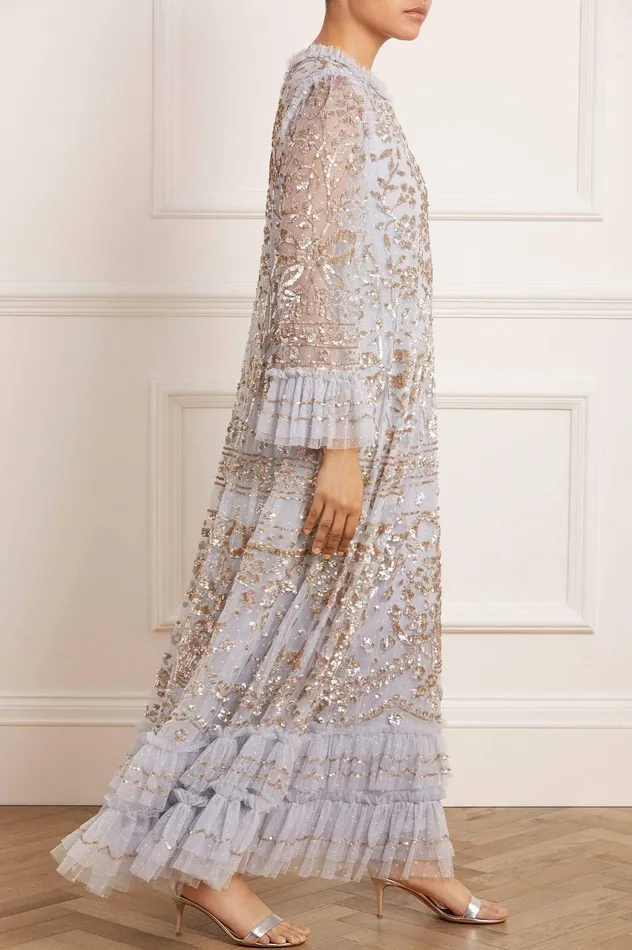 Needle and Thread Celia Long Sleeve Ankle Gown Blue Women Embellished Dresses