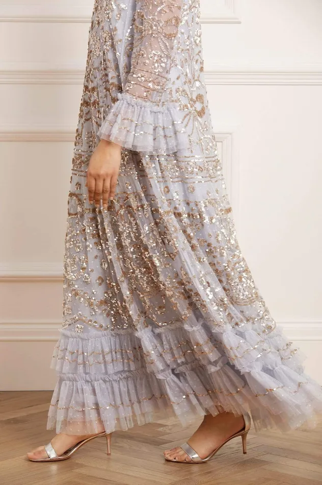 Needle and Thread Celia Long Sleeve Ankle Gown Blue Women Embellished Dresses