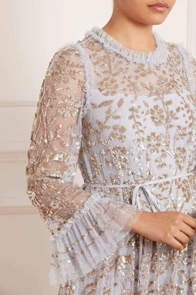 Needle and Thread Celia Long Sleeve Ankle Gown Blue Women Embellished Dresses