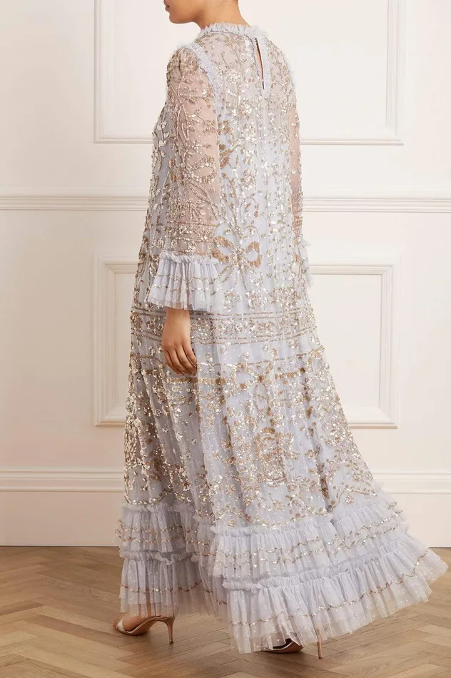 Needle and Thread Celia Long Sleeve Ankle Gown Blue Women Embellished Dresses