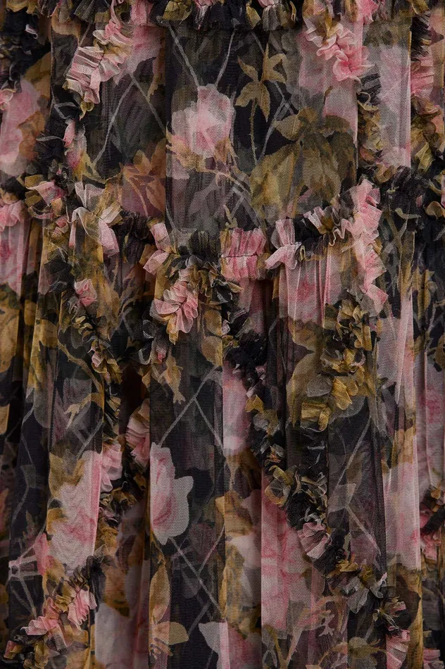 Needle and Thread English Rose Diamond Ruffle Ballerina Dress Black Women Printed Dresses
