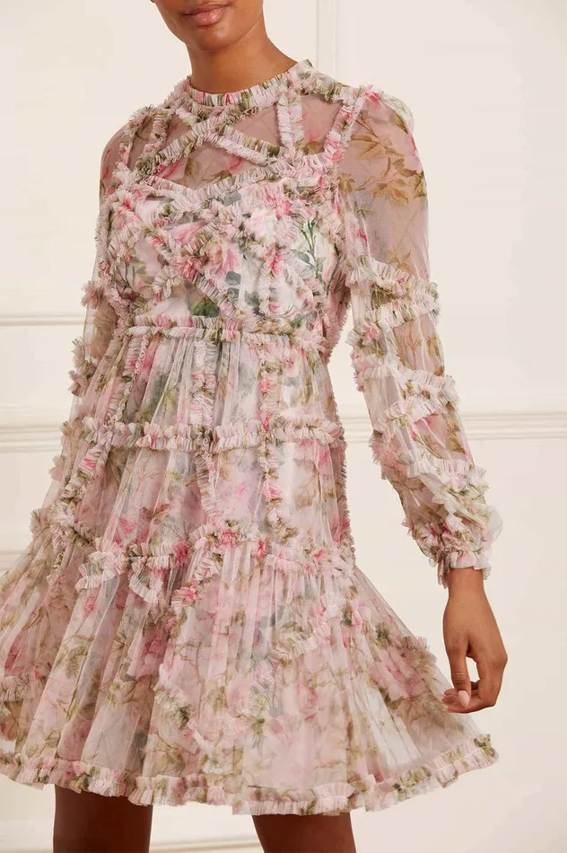 Needle and Thread English Rose Diamond Ruffle Mini Dress Pink Women Day Dresses Needle and Thread English Rose Diamond Ruffle Mini Dress Pink Women Day Dresses