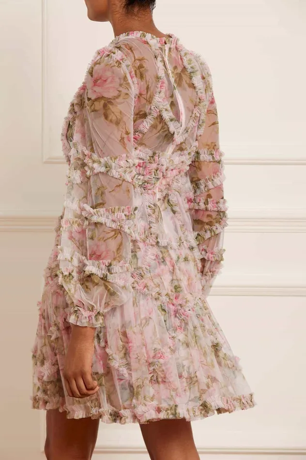 Needle and Thread English Rose Diamond Ruffle Mini Dress Pink Women Day Dresses