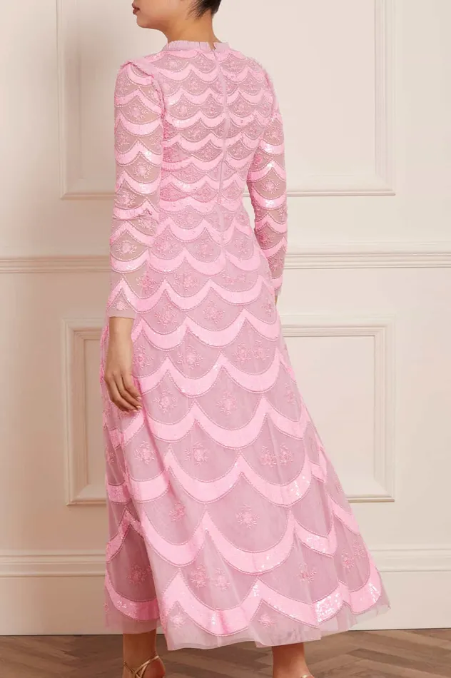 Needle and Thread Fifi Long Sleeve Ankle Gown Pink Women Embellished Dresses