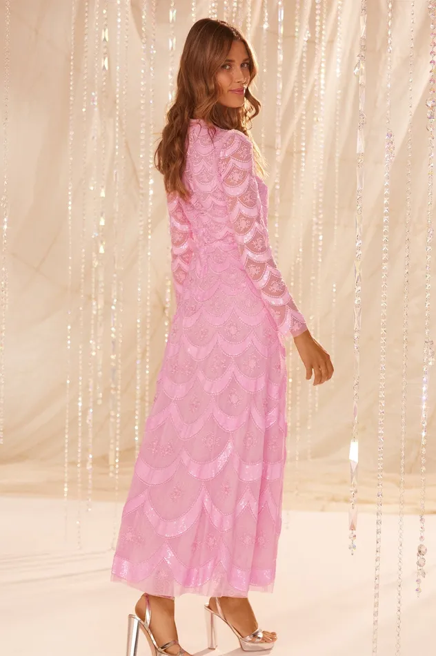 Needle and Thread Fifi Long Sleeve Ankle Gown Pink Women Embellished Dresses