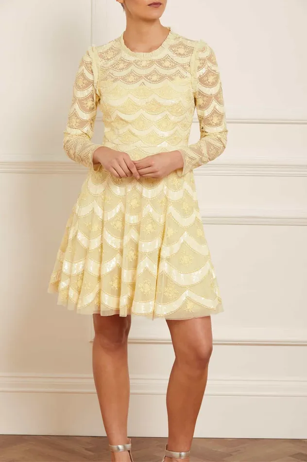 Needle and Thread Fifi Long Sleeve Mini Dress Yellow Women Embellished Dresses Needle and Thread Fifi Long Sleeve Mini Dress Yellow Women Embellished Dresses