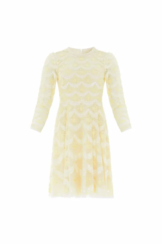 Needle and Thread Fifi Long Sleeve Mini Dress Yellow Women Embellished Dresses