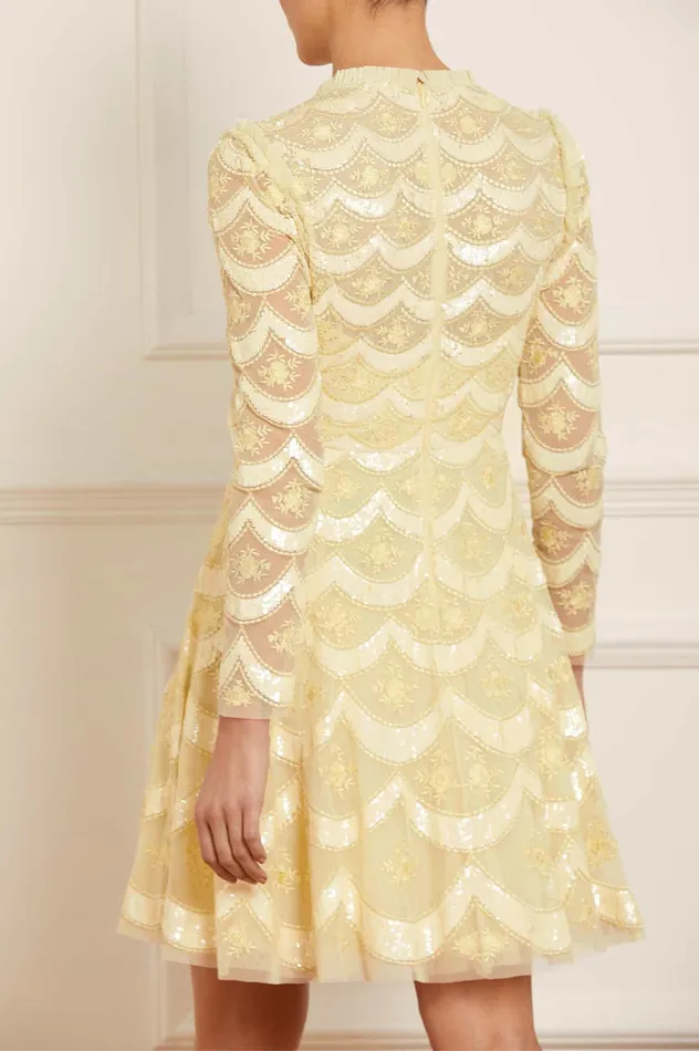 Needle and Thread Fifi Long Sleeve Mini Dress Yellow Women Embellished Dresses