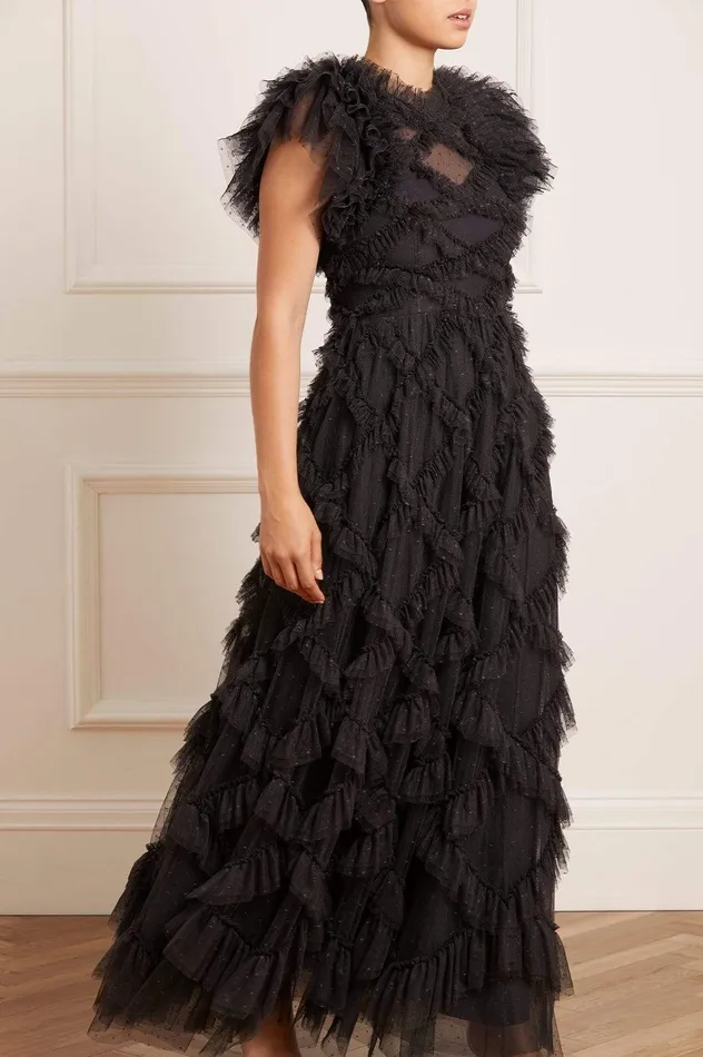 Needle and Thread Genevieve Ruffle Gown Black Women Evening Dresses