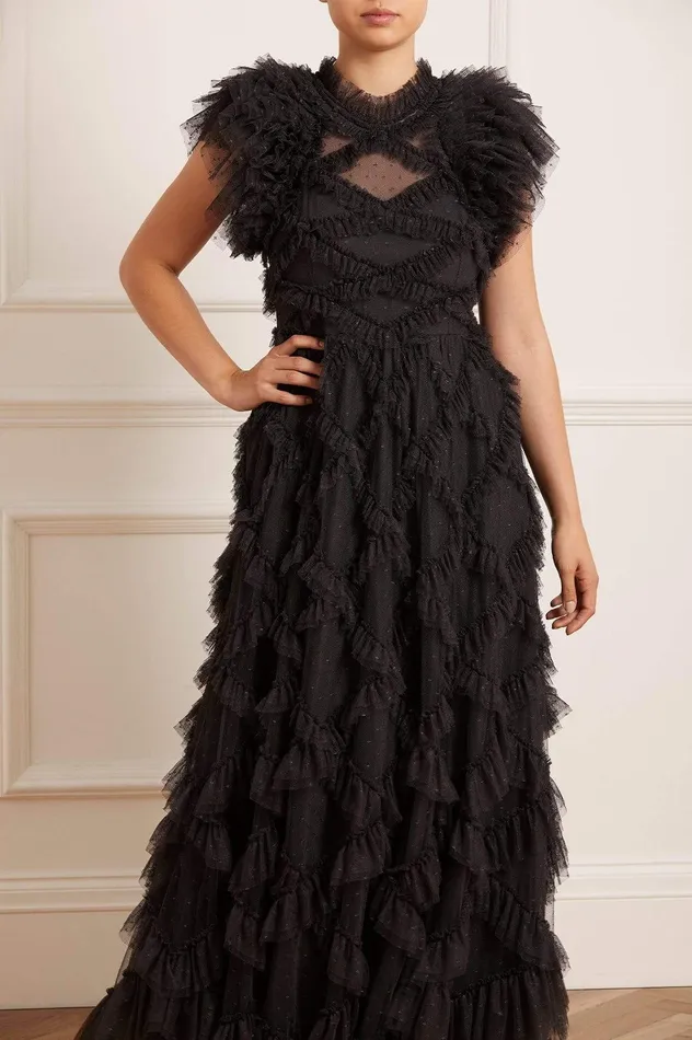 Needle and Thread Genevieve Ruffle Gown Black Women Evening Dresses