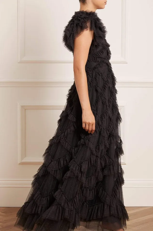 Needle and Thread Genevieve Ruffle Gown Black Women Evening Dresses